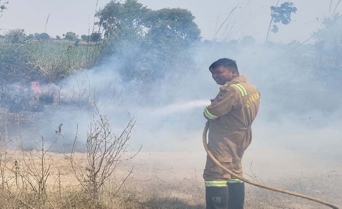 हसनपुर मसूरी में खेत में भड़की आग से चार बीघा गन्ने की फसल स्वाहा