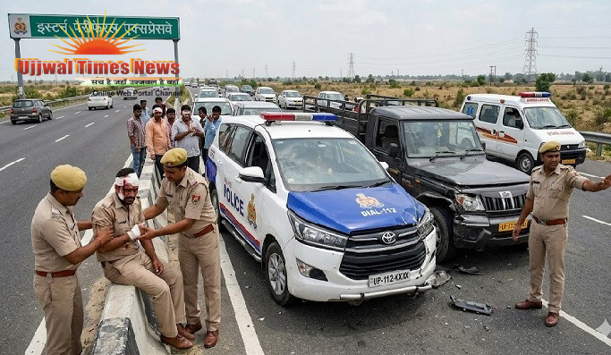 ईस्टर्न पेरिफेरल एक्सप्रेसवे पर डायल 112 वाहन में टक्कर, पुलिसकर्मी समेत दो घायल