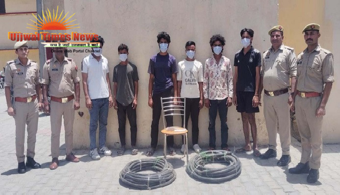 खेकड़ा पुलिस ने दिल्ली मेट्रो से चोरी का तार किया बरामद, छह शातिर चोर दबोचे  70 किग्रा चोरी किया तार और दो चाकू बरामद