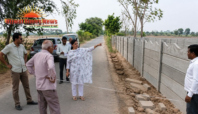 तहसीलदार ने अतिक्रमण कर बनाई दीवार को तत्काल पैमाईश कराकर पीछे कराया,प्रोपर्टी डीलर को फटकारा