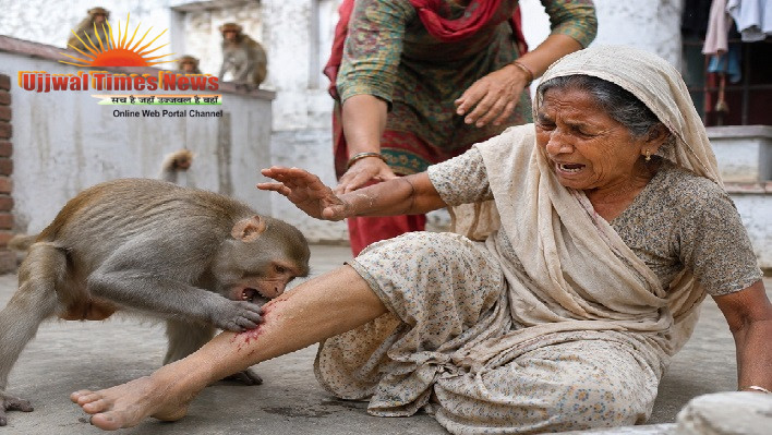 आंगन में बैठी वृद्धा पर बंदर का हमला, वृद्धा घायल, मोहल्ले में दहशत