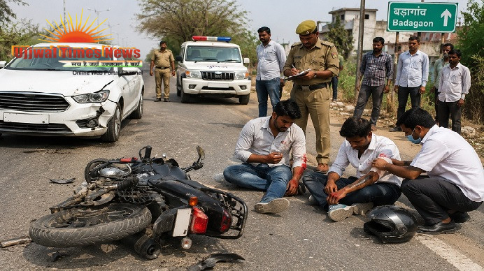 बड़ागांव रोड पर सड़क हादसा,तेज रफ्तार कार की टक्कर से बाइक सवार दो दोस्त घायल,चालक फरार