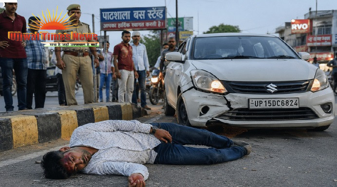 तेज रफ्तार कार की टक्कर से दुकानदार गंभीर घायल, चालक मौके से फरार