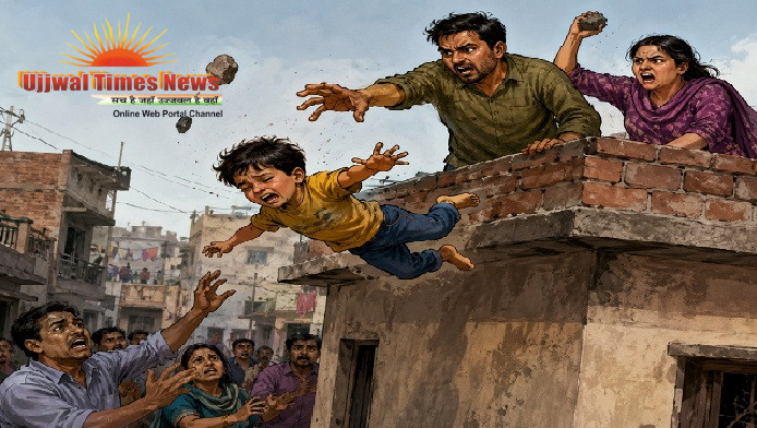 पड़ोसी दंपति पर मासूम को छत से फेंकने का आरोप, पथराव और मारपीट में बच्चा गंभीर; एक आरोपी गिरफ्तार