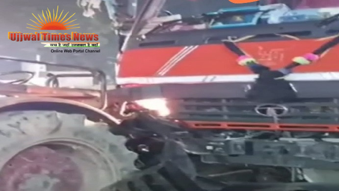 ईंटों से भरे ट्रक और ट्रैक्टर-ट्रॉली की आमने-सामने भिड़ंत, हाईवे पर लगा लंबा जाम, दोनों चालक घायल