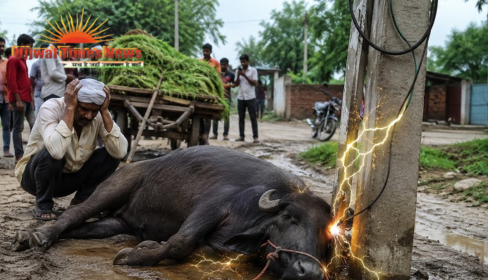 बिजली के खंभे में उतरे करंट से भैंसे की मौत, किसान को भारी आर्थिक नुकसान; ग्रामीणों ने बिजली विभाग पर लापरवाही का लगाया आरोप