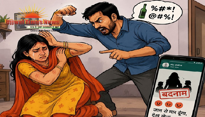शराब के नशे में हैवान बना पति: पत्नी से मारपीट के बाद सोशल मीडिया पर कर रहा बदनाम