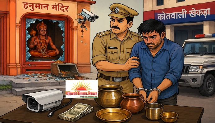 हनुमान मंदिर में चोरी करने वाला बदमाश गिरफ्तार, चोरी का माल बरामद