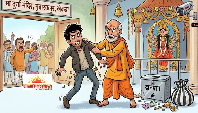 मंदिर का दानपात्र तोड़कर दस हजार की नकदी और पीतल का सामान चोरी