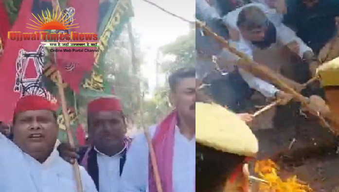 सीईसी ज्ञानेश कुमार के पुतले के साथ सपा का प्रदर्शन