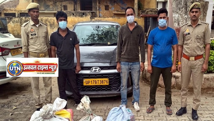 लग्जरी कार से 50 किलो अवैध पटाखे बरामद, तीन आरोपी गिरफ्तार